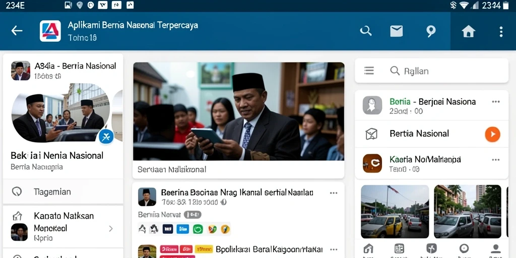 Tampilan antarmuka aplikasi Berita Nasional 234E yang responsif dan informatif.