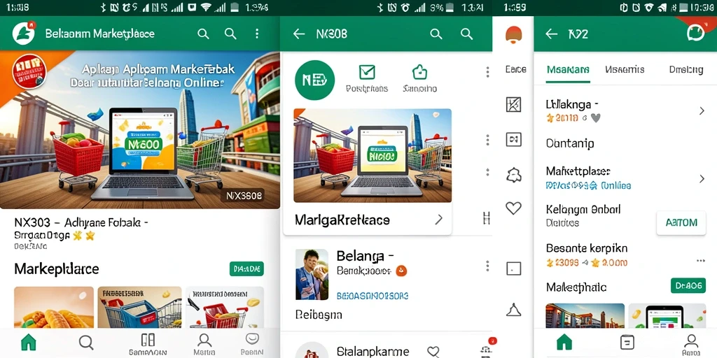 Tampilan antarmuka aplikasi Marketplace NX303 yang menarik dan fungsional.